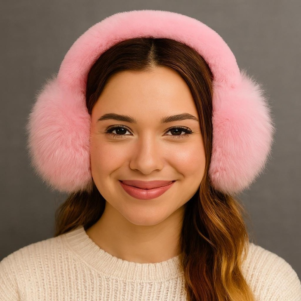 New Pink Peruvian Soul Alpaca Fur Earmuffs - Women Winter Ear Warmers Handmade